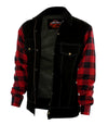 Black Denim Jacket with Red & Black Flannel Arms with Full Protection Lining
