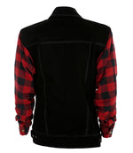 Black Denim Jacket with Red & Black Flannel Arms with Full Protection Lining