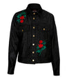 Ladies Faded Black Rose Embroided Denim Jacket