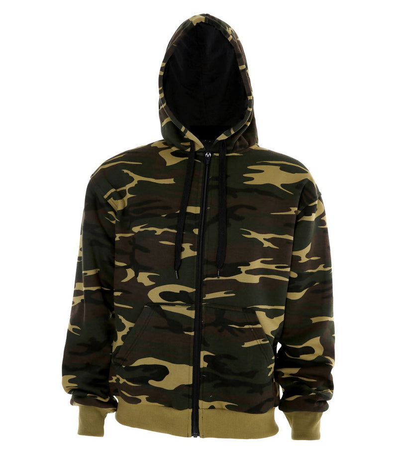 Camouflage Print Protection Lined Hoodie with Zip