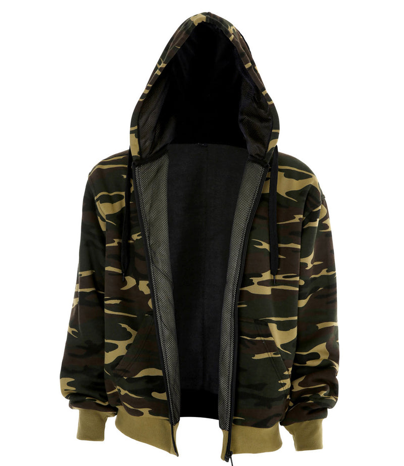 Camouflage Print Protection Lined Hoodie with Zip